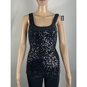 Old Navy Women’s Size XS Tank Top Sleeveless Fitted Black Sequin Cotton Blend